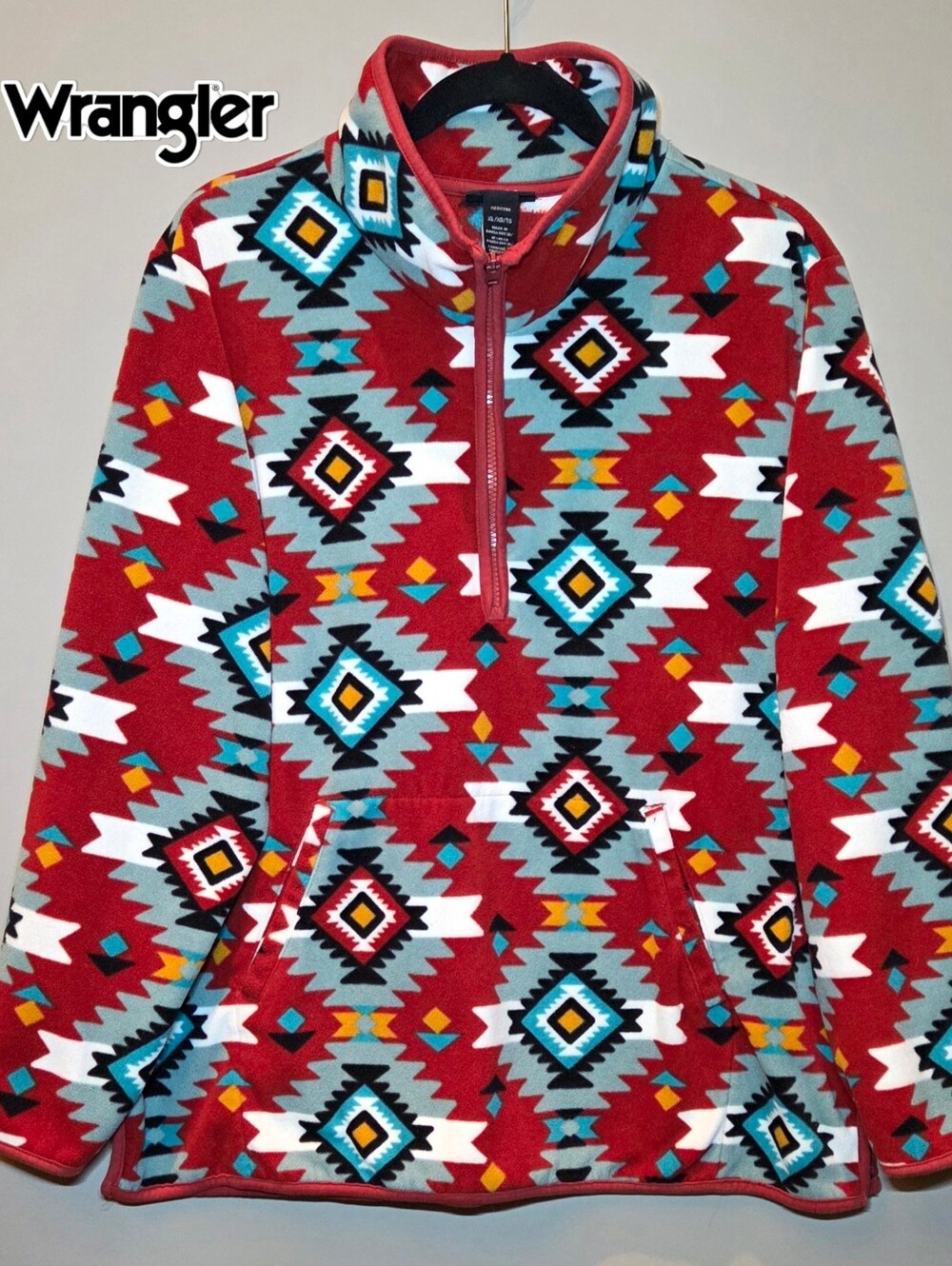 -Wrangler- Womens Red Aztec Half-Zip Sweater Sz XL